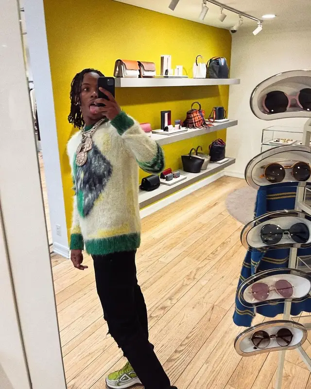 Rich The Kid outfit in Dior, Amiri, and Peter Doig, 2021