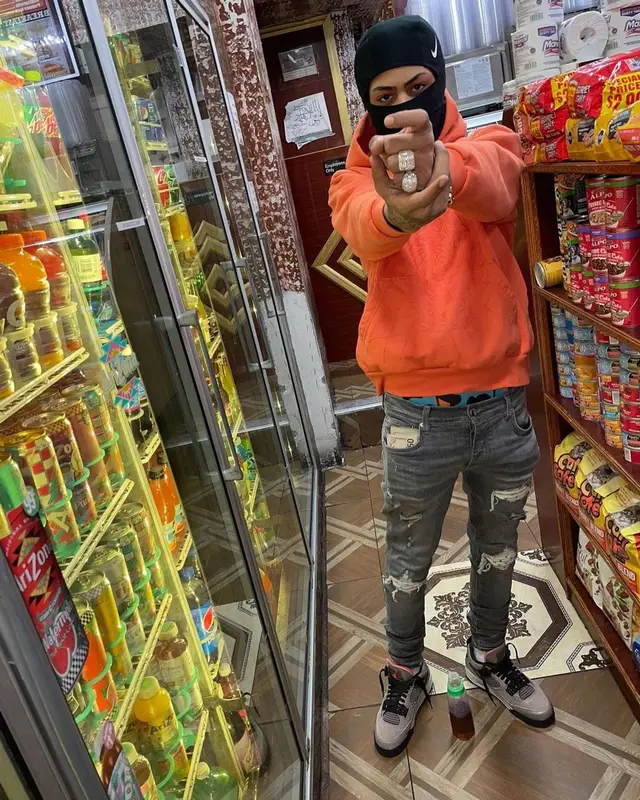 Kay Flock outfit in Spider Worldwide, Amiri, and Nike, 2021