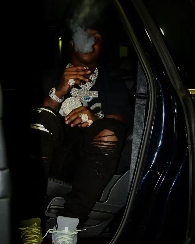 EST Gee outfit in Rhude, Amiri, and Adidas, 2021