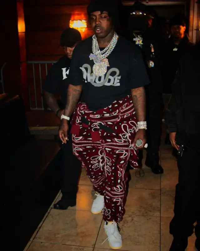 EST Gee outfit in Rhude, Amiri, and Nike, 2021