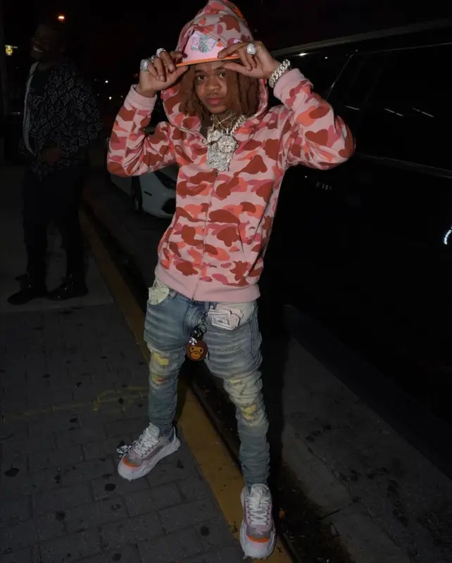 SpotemGottem outfit in Bape, Off-White, and Mitchell & Ness, 2021