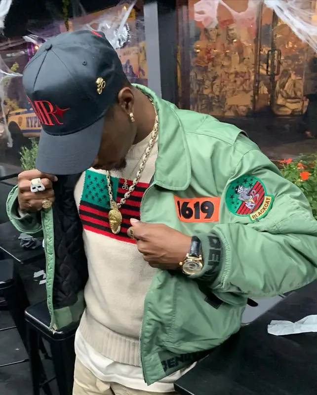 Joey Badass outfit in Denim Tears, JW Anderson, and Timberland, 2021