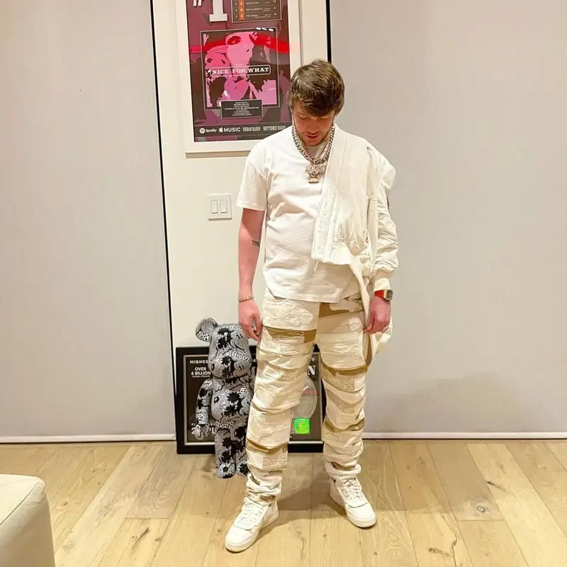 Murda Beatz outfit in 032c, Givenchy, and Nike, 2021