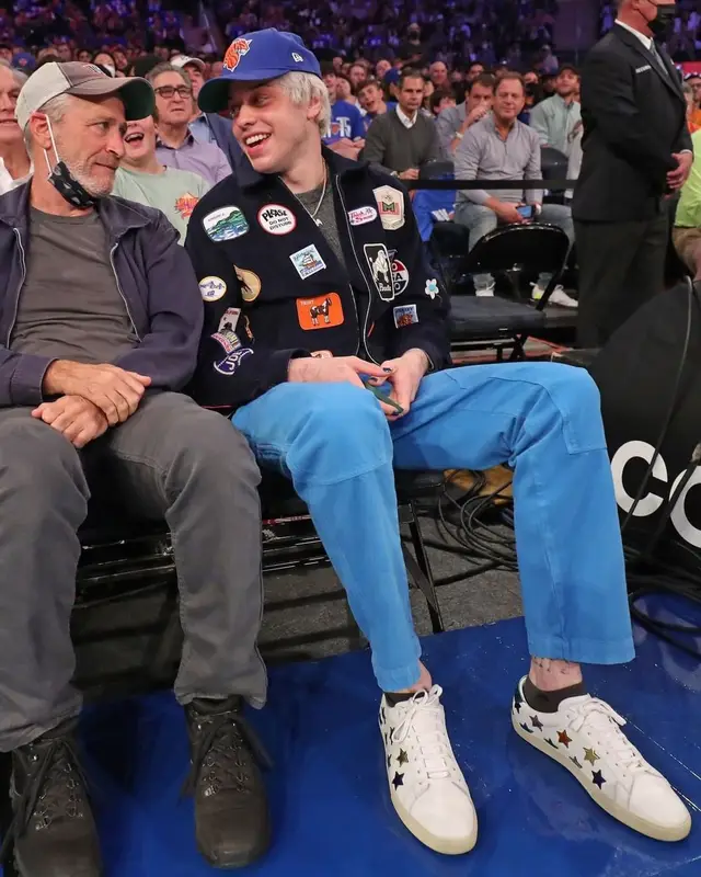 Pete Davidson outfit in Bode, Theory, and New Era, 2021