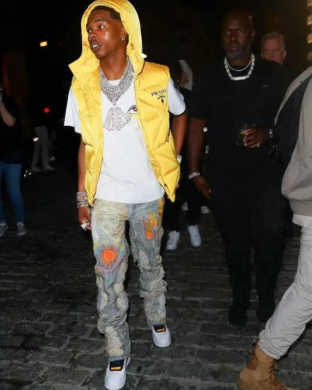 Lil Baby outfit in Prada, Who Decides War, and Nike, 2021