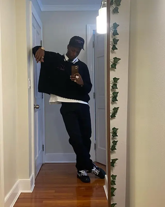 Joey Badass outfit in Off-White, Louis Vuitton, and Nike, 2021