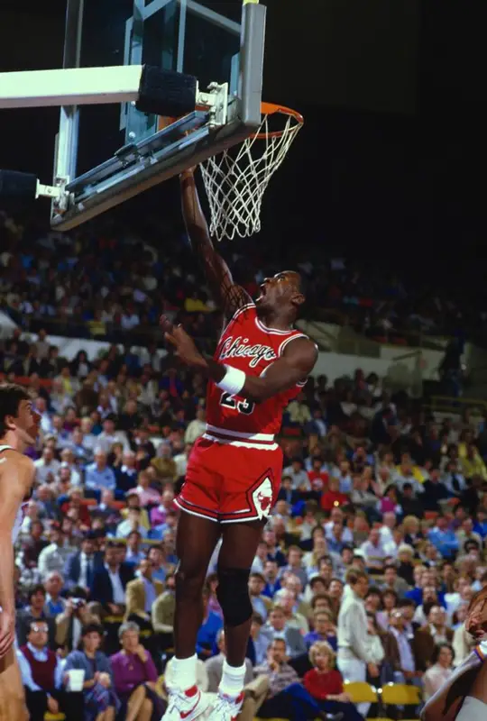 Michael Jordan outfit in Mitchell & Ness, Nike, and No Name, 2021