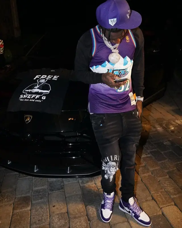 Sleepy Hallow outfit in Mitchell & Ness, Amiri, and Cough Syrup, 2021