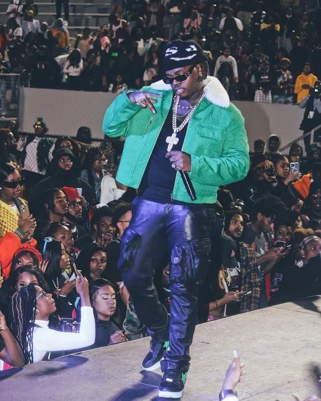 Gunna outfit in Louis Vuitton, Rick Owens, and Balenciaga, 2021