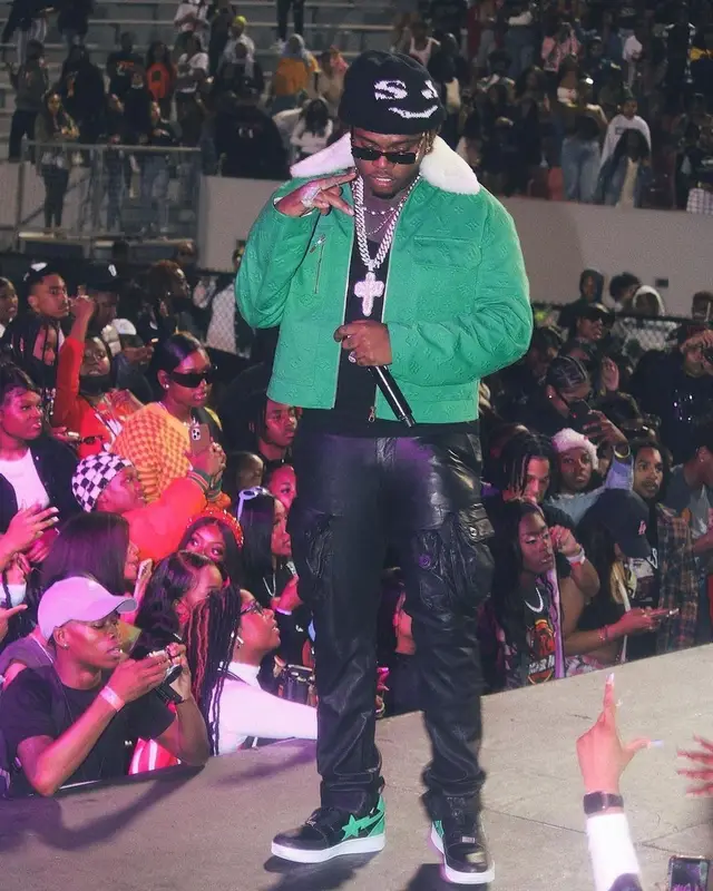 Gunna outfit in Louis Vuitton, Rick Owens, and Balenciaga, 2021