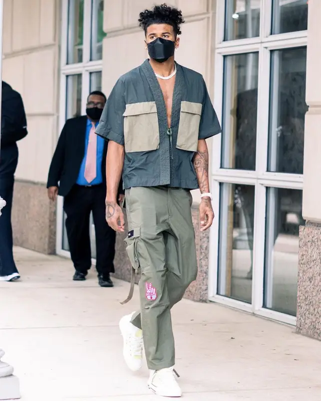 Jalen Green outfit in Nemen, Bape, and Henry Mask, 2021