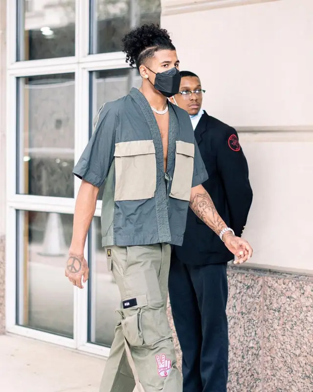 Jalen Green outfit in Nemen, Bape, and Henry Mask, 2021