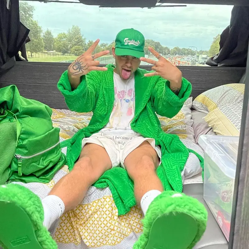 Slowthai outfit in Praying, Slowthai Merch, and Bottega Veneta, 2021