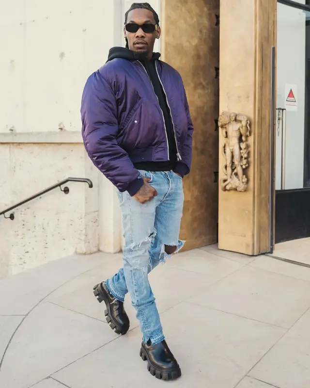 Offset outfit in Prada and Rick Owens, 2021