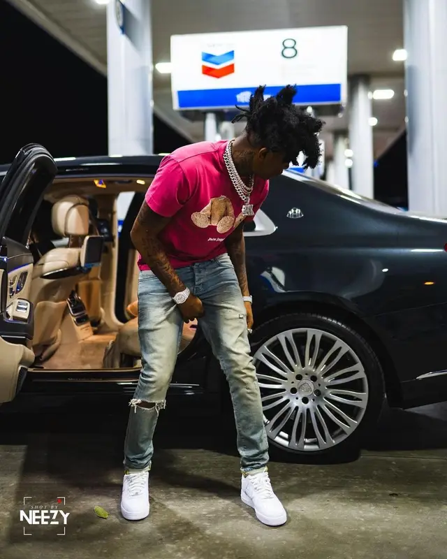 Yungeen Ace outfit in Palm Angels, Purple Brand, and Nike, 2021