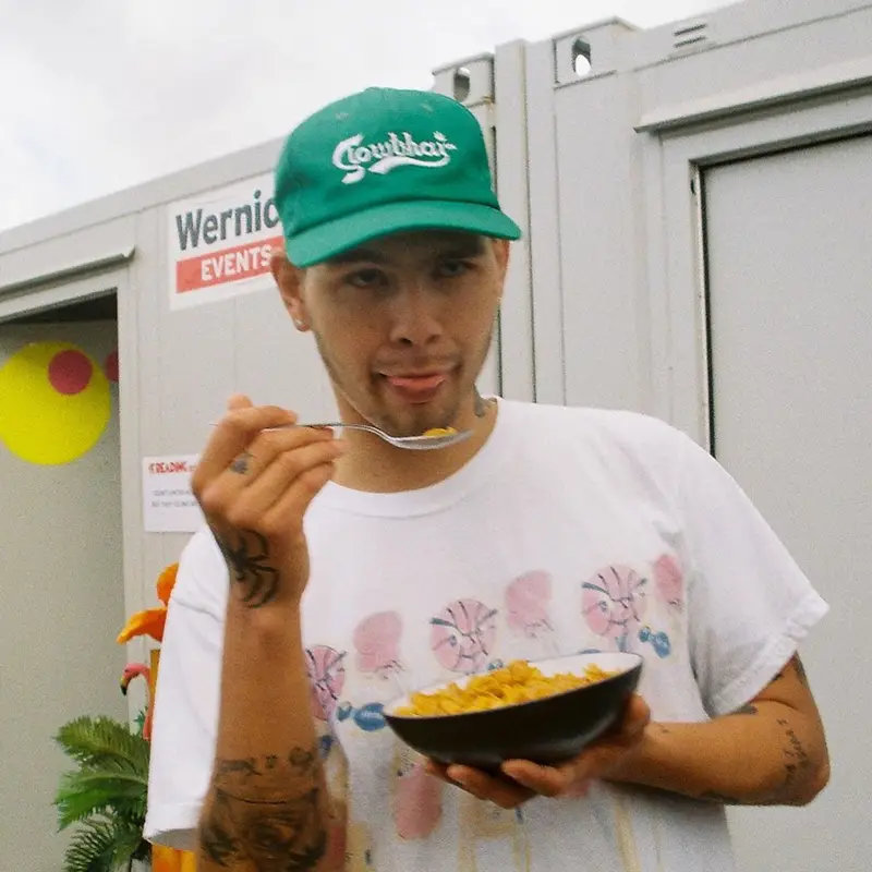 Slowthai outfit in Praying, Slowthai Merch, and Bottega Veneta, 2021