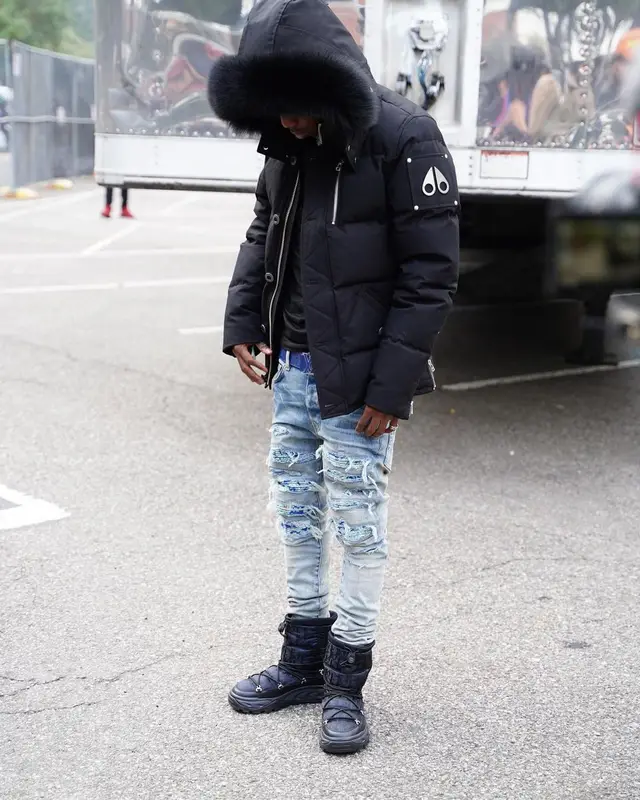22Gz outfit in Moose Knuckles Canada, Amiri, and Louis Vuitton, 2021