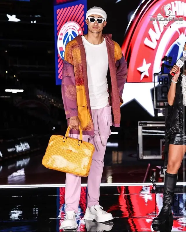 Kyle Kuzma outfit in Bluemarble, Rick Owens, and Alexander McQueen, 2021
