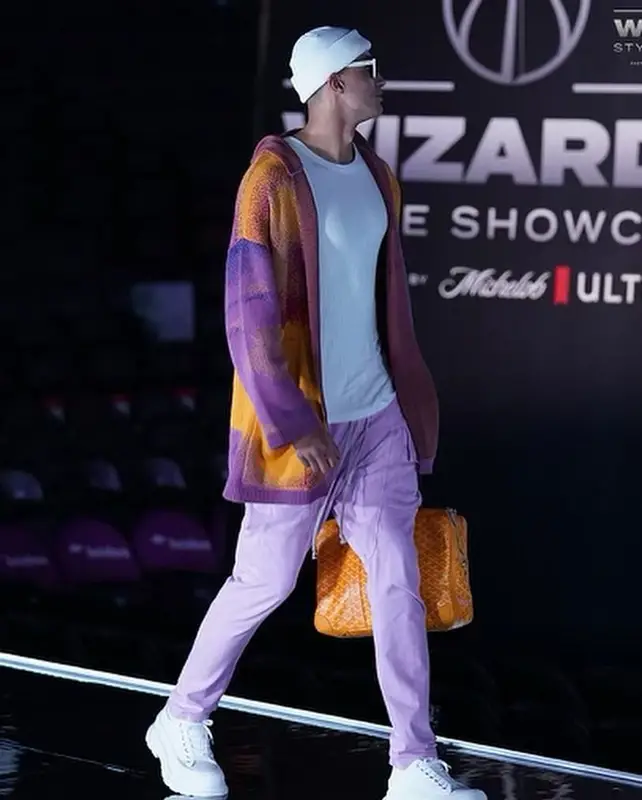 Kyle Kuzma outfit in Bluemarble, Rick Owens, and Alexander McQueen, 2021