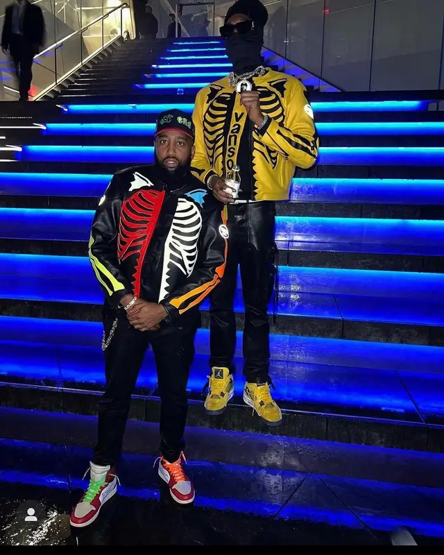 Meek Mill outfit in Amiri, Jordan, and Louis Vuitton, 2021