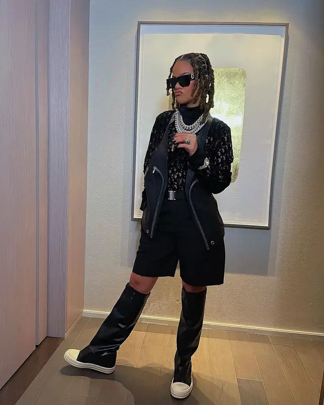Rihanna outfit in Rick Owens, Dior, and Louis Vuitton, 2021