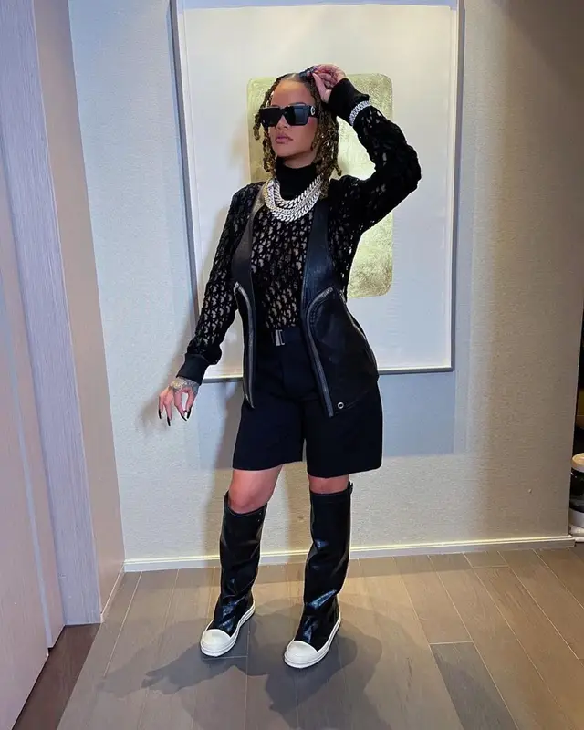 Rihanna outfit in Rick Owens, Dior, and Louis Vuitton, 2021