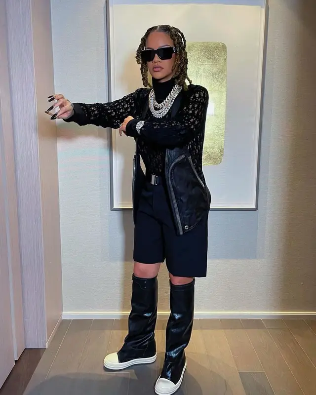 Rihanna outfit in Rick Owens, Dior, and Louis Vuitton, 2021