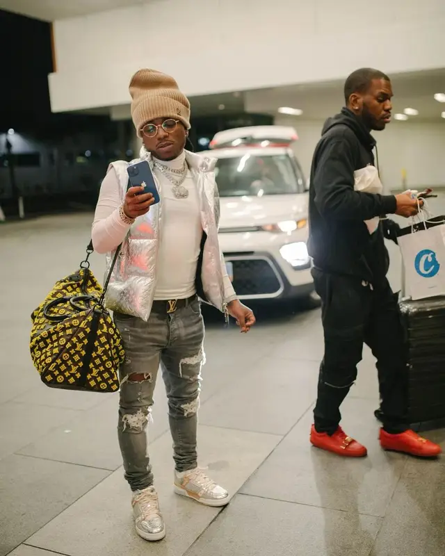 Jacquees outfit in Amiri, Louis Vuitton, and Playboy, 2021