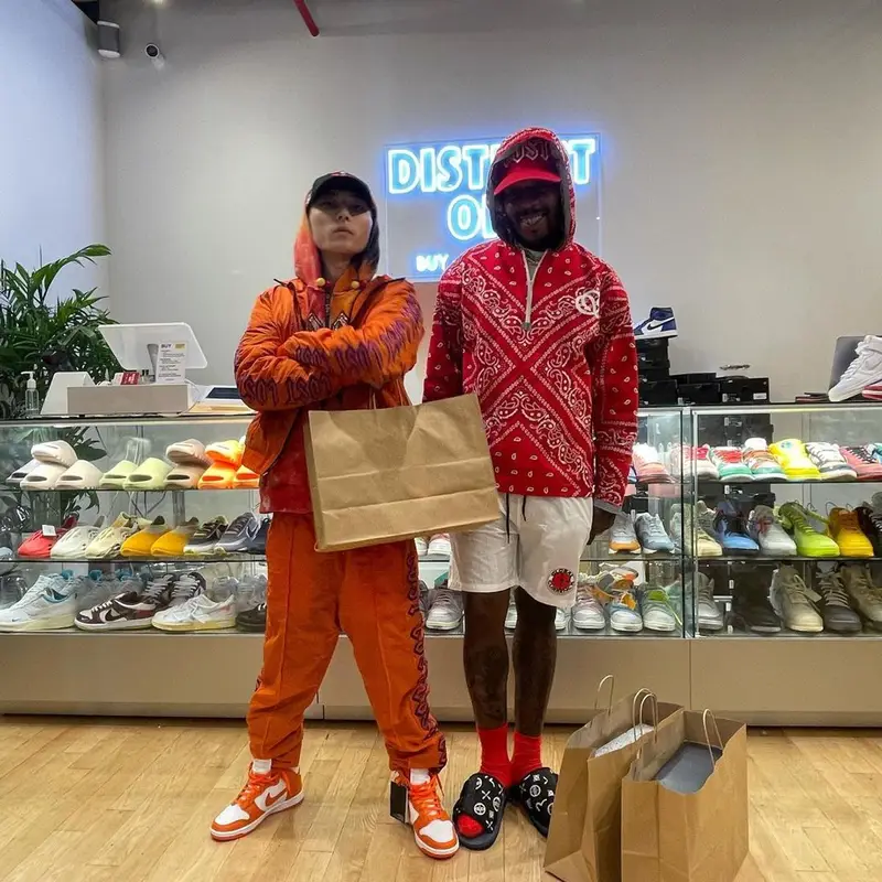 Sauce Walka outfit in Lost Intricacy, Evisu, and Suicoke, 2021