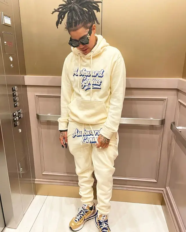Young M.A outfit in Nike, Off-White, and Sacai, 2021