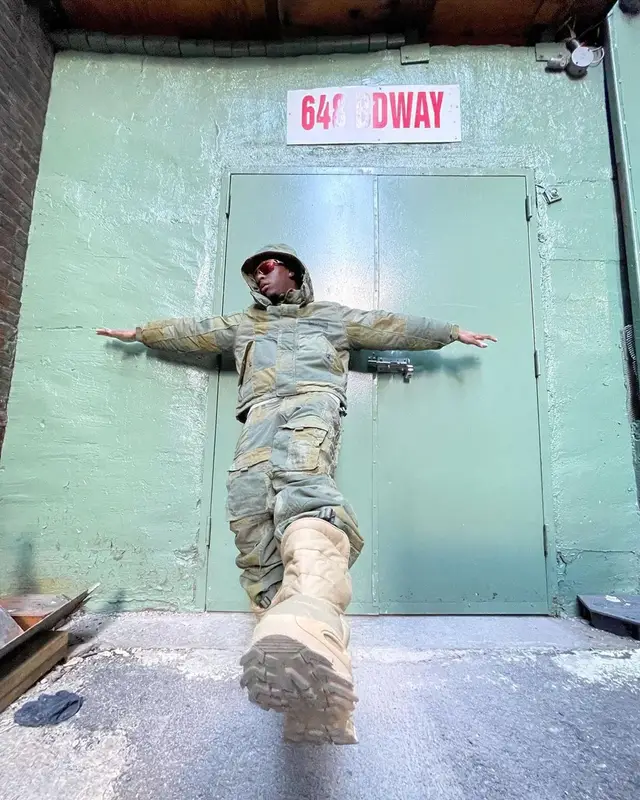 Bloody Osiris outfit in Supreme, Marine Serre, and Junya Watanabe, 2021