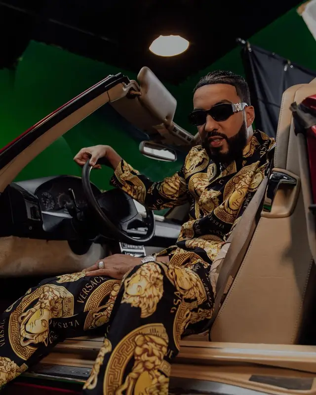 French Montana outfit in Versace, 2021