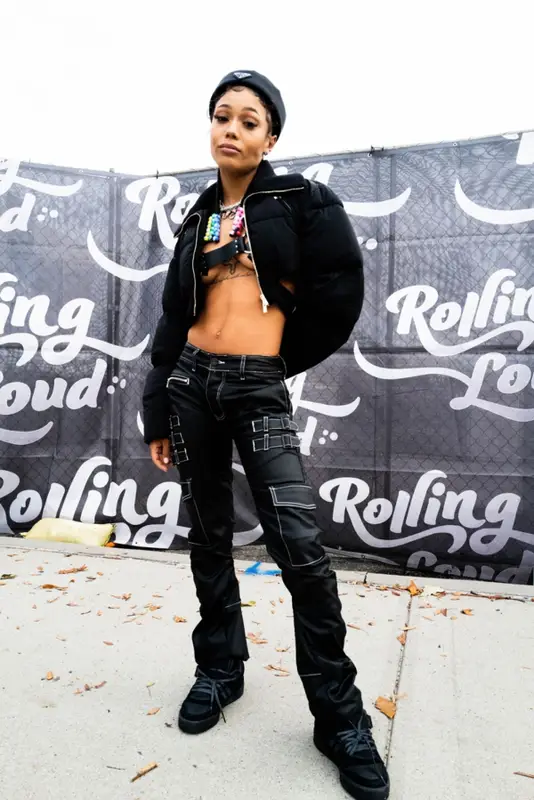 Coi Leray outfit in Jacquemus, Adidas, and Prada, 2021