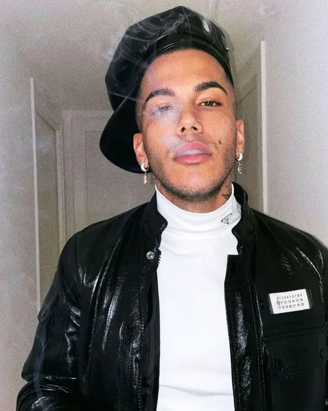 Sfera Ebbasta outfit in Maison Margiela and Prada, 2021