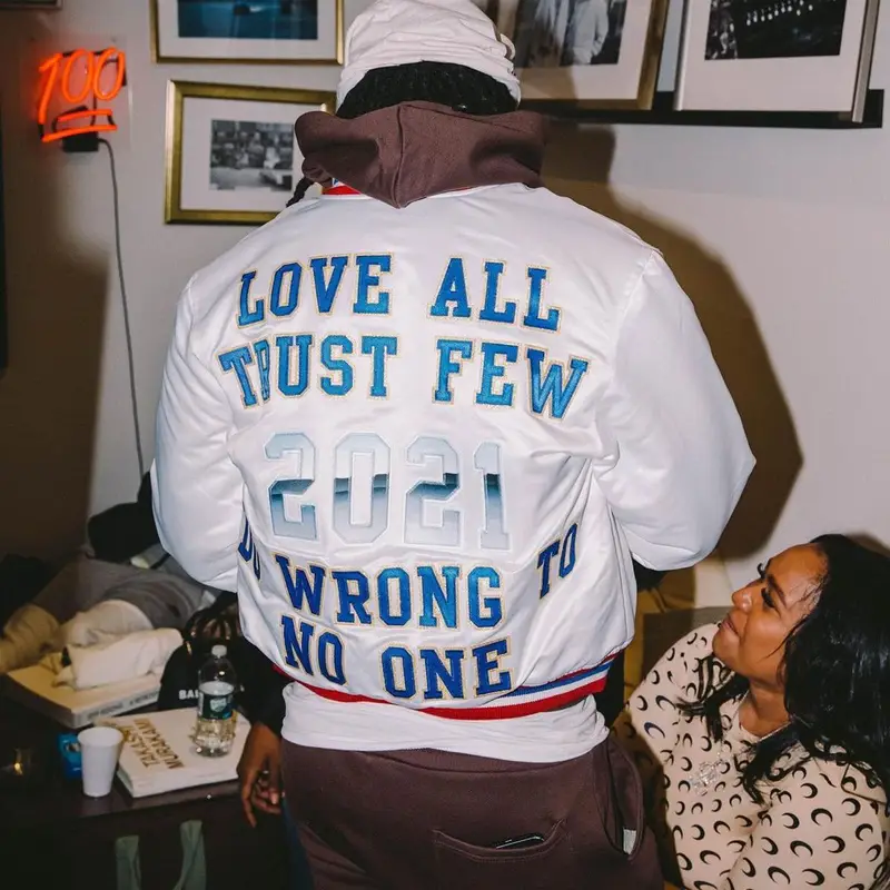 Babyface Ray outfit in Supreme, Rolling Loud Merch, and Mitchell & Ness, 2021