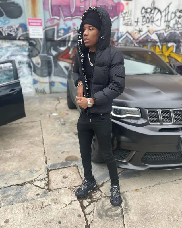 Nardo Wick outfit in Represent, Balenciaga, and Moncler, 2021