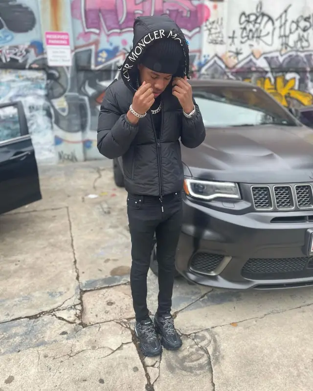 Nardo Wick outfit in Represent, Balenciaga, and Moncler, 2021