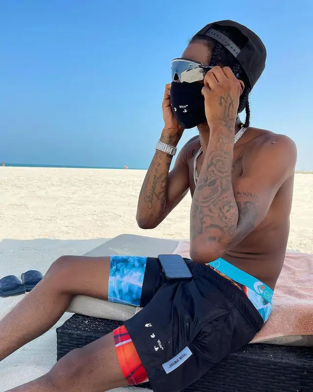 Russ Millions outfit in Oakley and Off-White, 2021