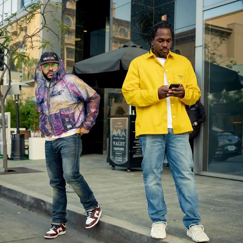 Pusha T outfit in Prada, Celine, and Adidas, 2021
