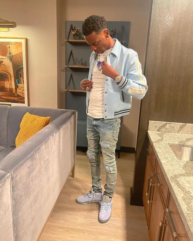 Young Dolph outfit in Amiri and Jordan, 2021