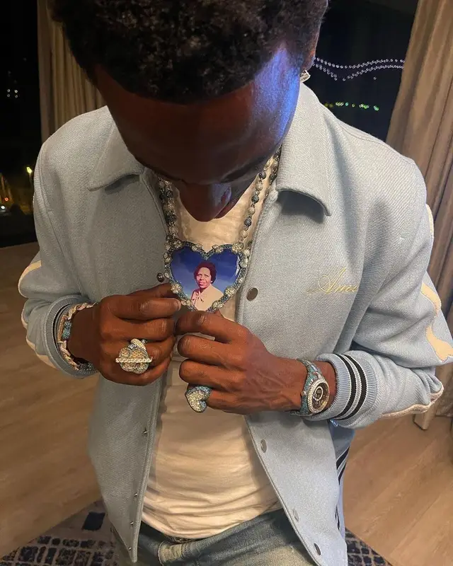 Young Dolph outfit in Amiri and Jordan, 2021