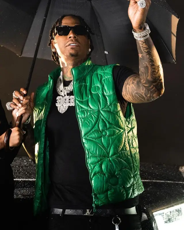 Moneybagg Yo outfit in Amiri and Louis Vuitton, 2021