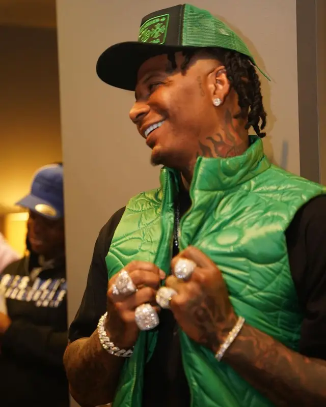 Moneybagg Yo outfit in Amiri and Louis Vuitton, 2021