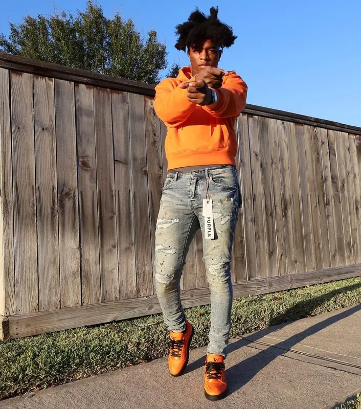 Yungeen Ace outfit in Off-White, Purple Brand, and Louis Vuitton, 2021