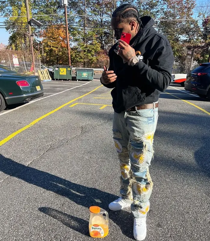Fivio Foreign outfit in Rhude, Who Decides War, and Louis Vuitton, 2021