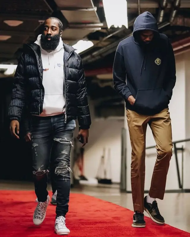James Harden outfit in Dior, Kenny Scharf, and Amiri, 2021