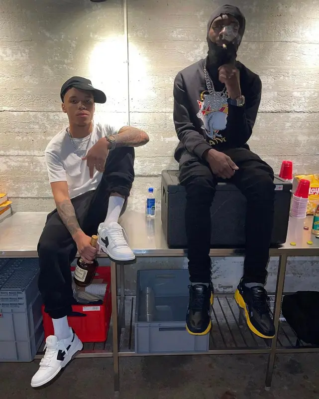 Lil Tjay outfit in Casablanca, Amiri, and No Name, 2021