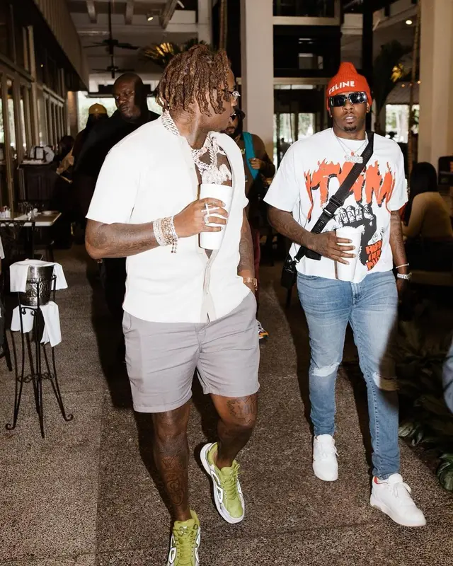 Lil Duke outfit in Off-White, Louis Vuitton, and Celine, 2021