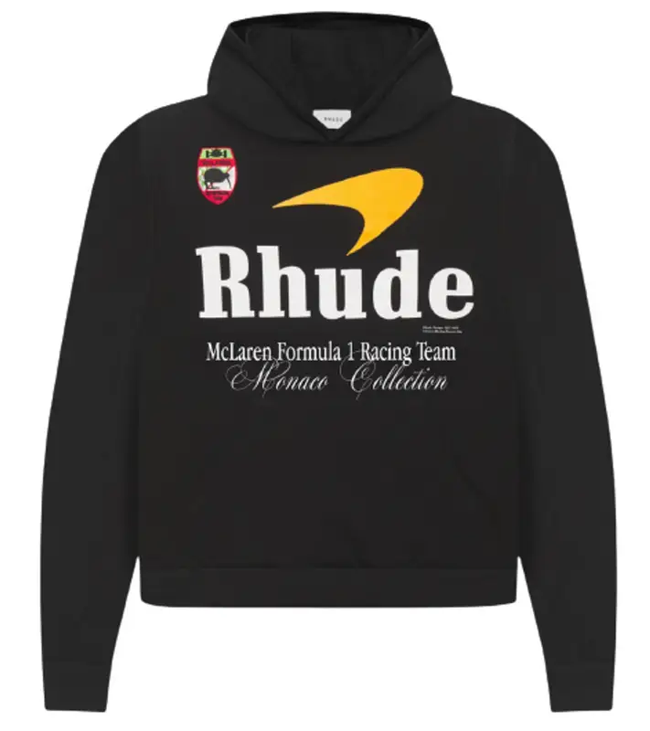 Rhude McLaren Logo Black Hoodie | WHAT'S ON THE STAR?