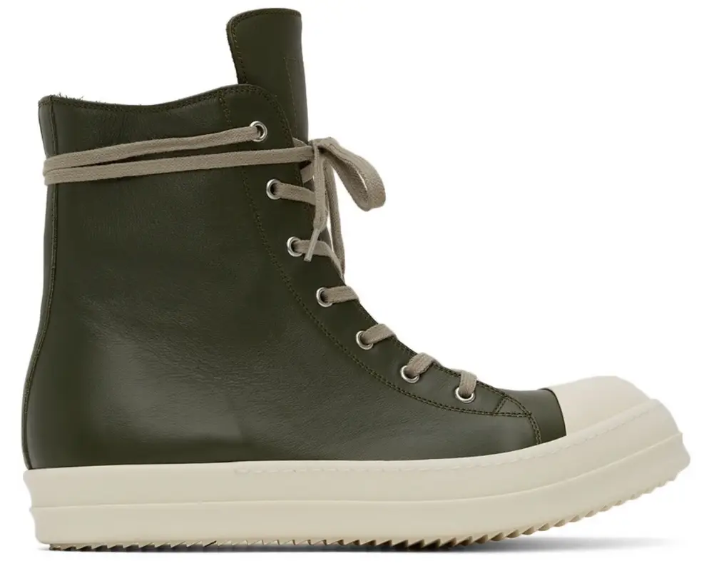 Rick Owens Green Calfskin High Sneakers 